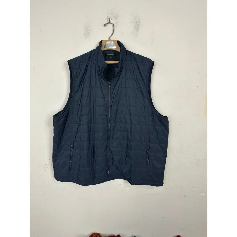 Banana Republic Mens XXL Navy Blue Quilted Full Zip Puffer Vest Jersey Lined